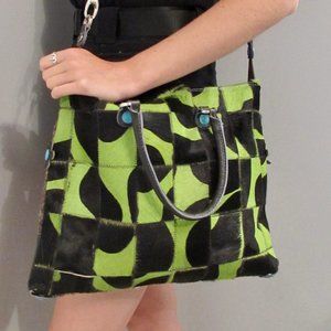 Versatile Lime Green Genuine Cow Hide Patch Bag
